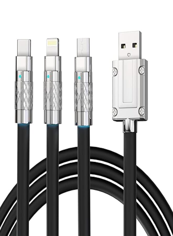 Sounce 3 in 1 Fast Charging Data Cable, 120W Portable Charger Cord with USB Type-C, Light-ning & Micro-USB Port Compatible with iPhone, iPad, SmartPhone, Tab and Other Devices - Black